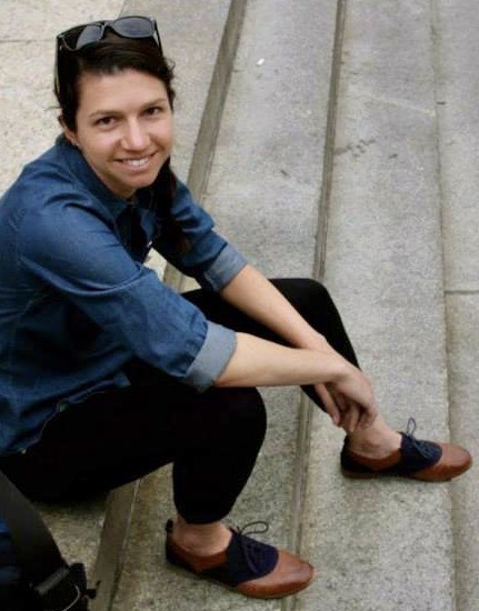Stolen Chambray button down shirt from The Limited. Navy blue corduroy and leather women's oxford lace up flats